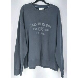 Calvin Klein Jeans Crewneck Logo Sweatshirt Size XL Weathered Black Cotton Poly
